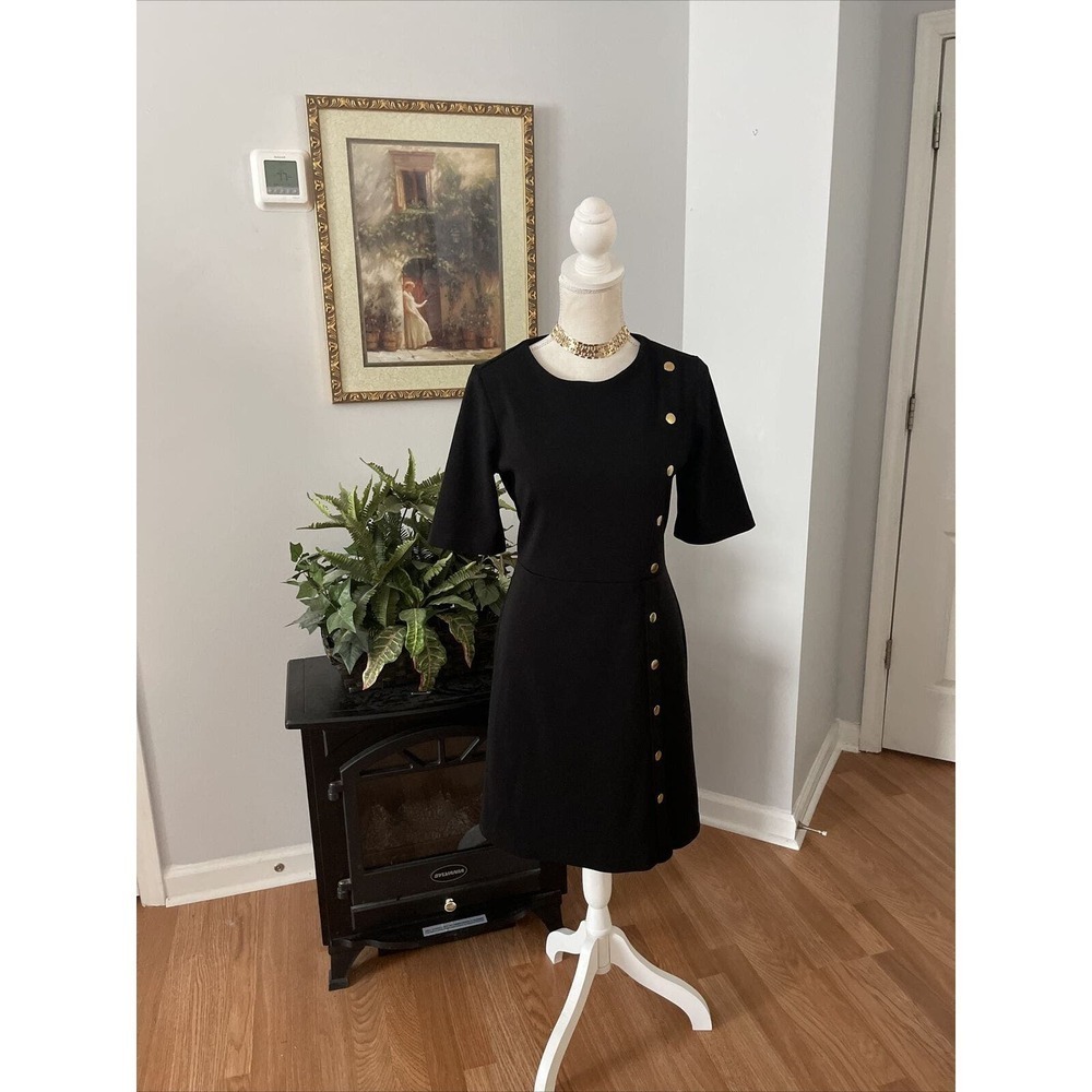 Ann Taylor Women Black Short Sleeve Shift Dress Small Embellish Black‎ Zipper